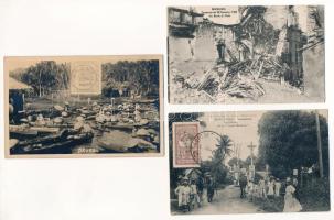 3 db régi külföldi város képeslap / 3 pre-1945 non-Hungarian town-view postcards: Martinique, Messina, Brunei