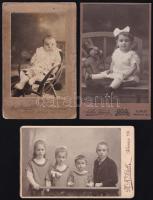 cca 1910 Gyerekportrék, 3 db keményhátú fotó budapesti és kremsi műtermekből, 10,5×6,5 cm
