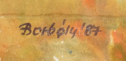 Borbély Béla (194?-2019): Balatoni táj, 1987. Akvarell, papír, jelzett, javított szakadással, apró s...