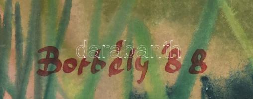 Borbély Béla (194?-2019): Balatonfelvidéki falu, 1988. Akvarell, papír, jelzett, 41x56 cm