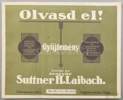 1915 Suttner H. Óragyár Laibach áruminta-katalógusa. N. 30. 15. III. 1915. Szerk.: Maire H. Benne rengeteg illusztrációval, közte 4 színes oldallal, hajtásnyomokkal, foltos borítókkal, 68 p., 25x31 cm