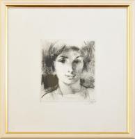 Szász Endre (1926-2003): Női arc, rézkarc, papír, jelzett, üvegezett keretben, 11×9,5 cm
