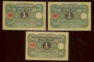Német Birodalom / Császárság 1914. 1M (3x) közte egymás utáni sorszámokkal T:I