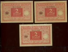 Német Birodalom / Weimari Köztársaság 1920. 1M (3x) közte közeli sorszámokkal T:I