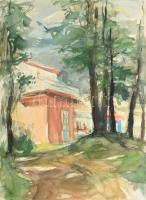 Jelzés nélkül: Villa kertje, Ady Endre út, Bp. (Rózsadomb). Akvarell, papír, 47x34 cm.