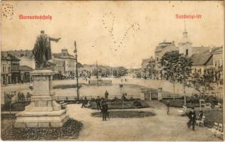 1910 Marosvásárhely, Targu Mures; Széchenyi tér, üzletek. Reichardsperg J. és Társa Márványi Arthur kiadása / square, shops (apró lyukak / tiny pinholes)