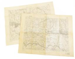cca 1930-1940 Mohács és Villány + Siklós és Sellye (kétoldalas), 2 db katonai térkép, 1 : 75.000, M. Kir. Állami Térképészet, 62x46 cm