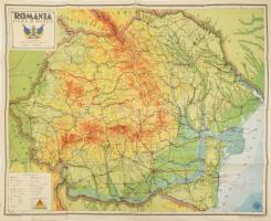 cca 1930 Romania, Harta Fizica si Politica, intocmita de General Constantin Teodorescu / Románia térképe, 1 : 1.000.000, Institutul Cartografic ,,Unirea Brasov, kisebb sérülésekkel, 82,5x63 cm / Map of Romania, slightly damaged