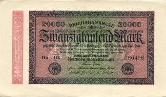 Német Birodalom / Weimari Köztársaság 1923. 20.000M (4x) közte egymás utáni ill. kis ugrású sorszámo...