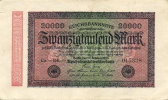 Német Birodalom / Weimari Köztársaság 1923. 20.000M (4x) közte egymás utáni ill. kis ugrású sorszámo...