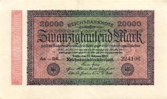 Német Birodalom / Weimari Köztársaság 1923. 20.000M (3x) egymás utáni ill. kis ugrású sorszámokkal T:I,I-