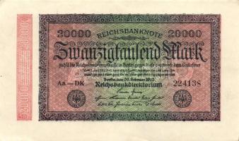 Német Birodalom / Weimari Köztársaság 1923. 20.000M (3x) egymás utáni ill. kis ugrású sorszámokkal T...