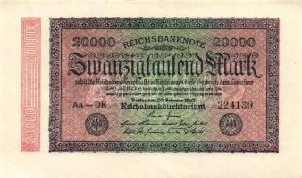 Német Birodalom / Weimari Köztársaság 1923. 20.000M (3x) egymás utáni ill. kis ugrású sorszámokkal T...