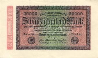 Német Birodalom / Weimari Köztársaság 1923. 20.000M (3x) egymás utáni ill. kis ugrású sorszámokkal T...