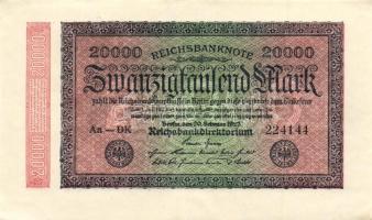 Német Birodalom / Weimari Köztársaság 1923. 20.000M (3x) egymás utáni ill. kis ugrású sorszámokkal T...