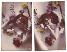 2 db régi képeslap virágos hölgyekkel / 2 pre-1945 postcards with flower ladies