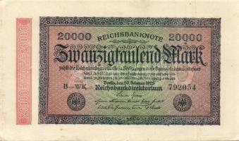 Német Birodalom / Weimari Köztársaság 1923. 20.000M (2x) egymás utáni sorszámokkal T:I-