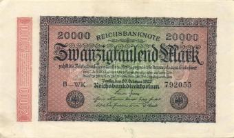 Német Birodalom / Weimari Köztársaság 1923. 20.000M (2x) egymás utáni sorszámokkal T:I-