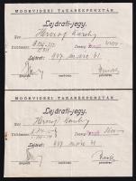 1927 Moórvidéki Takarékpénztár lejárati jegy, 2 db
