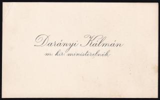 1936 Darányi Kálmán m. kir. miniszterelnök névjegykártyája