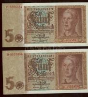 Német 3. Birodalom 1942. 5RM (2x) egymás utáni sorszámokkal T:II