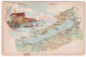 Siófok, Balaton térkép, fürdő. Károlyi Gy. kiadása, litho (b)