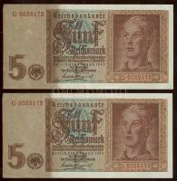 Német 3. Birodalom 1942. 5RM (2x) egymás utáni sorszámokkal T:II