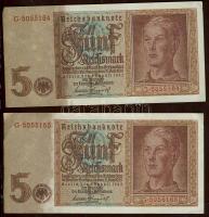 Német 3. Birodalom 1942. 5RM (2x) egymás utáni sorszámokkal T:II