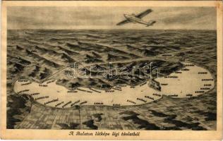 Balaton, látkép légi távlatból, hidroplán, térkép (ragasztónyom / glue marks)