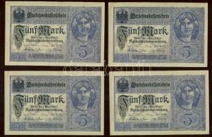 Német Birodalom / Császárság 1917. 5M (4x) egymás utáni ill. kis ugrású sorszámokkal T:II+