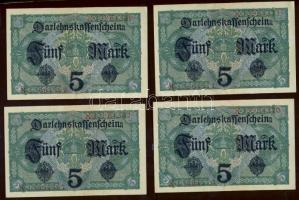 Német Birodalom / Császárság 1917. 5M (4x) egymás utáni ill. kis ugrású sorszámokkal T:II+