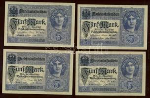 Német Birodalom / Császárság 1917. 5M (4x) közeli sorszámokkal T:II+