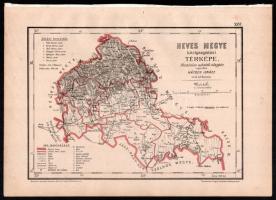 1880 Hátsek Ignác (1827-1902): Heves megye közigazgatási térképe, rajta Eger, Gyöngyös, Tiszafüred...stb., 1:500.000, Bp., Rautmann Frigyes,(Posner Károly Lajos-ny.), egészen kis lyukkal a szélén, 21x30 cm