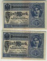 Német Birodalom / Császárság 1917. 5M (5x) egymás utáni ill. közeli sorszámokkal T:II+