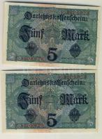 Német Birodalom / Császárság 1917. 5M (5x) egymás utáni ill. közeli sorszámokkal T:II+