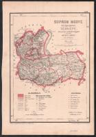 1880 Hátsek Ignác (1827-1902): Sopron megye közigazgatási térképe, rajta Sopron, Kismarton, ...stb., valamint a Fertő-tó, 1:500.000, Bp., Rautmann Frigyes,(Posner Károly Lajos-ny.), a tetején a térképet nem érintő szakadással, egy-két egészen kis folttal, 31x22 cm