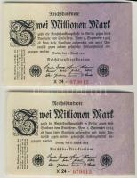 Német Birodalom / Weimari Köztársaság 1923. 2.000.000M (2x) variáns jobb oldalon lila színnel, közeli sorszámokkal T:I,I-