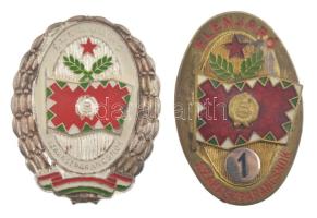 ~1960-1970. "Élenjáró Szakaszparancsnok" műgyantás Cu sapkajelvény (40x27mm) + ~1970-1980. "Élenjáró Szakaszparancsnok" ezüstözött műgyantás sapkajelvény (40x32mm) T:XF