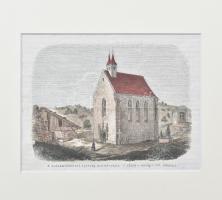 1863 A kolosmonostori apátság maradványa, (Kolozs megye), Vasárnapi Újság illusztráció, színezett fametszet, papír, paszpartuban, 12x16 cm