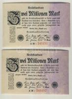 Német Birodalom / Weimari Köztársaság 1923. 2.000.000M (2x) egymás utáni sorszámokkal T:I