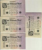 Német Birodalom / Weimari Köztársaság 1923. 2.000.000M (4x) egymás utáni ill. kis ugrású sorszámokka...
