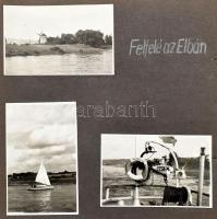 cca 1957 Felfelé az Elbán, németországi utazás fényképei (Drezda, Lipcse, cseh-német határ, stb.), kb. 80 db fotó, 9x6 cm méretben, korabeli albumban (kijáró albumlapok)