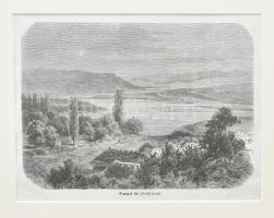 1870 Czegei tó (Erdélyben), (Kolozs megye, Czegei Wass-család), Vasárnapi Újság illusztráció, fametszet, papír, paszpartuban, 14x19 cm