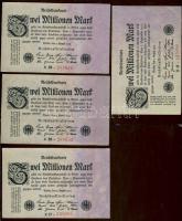 Német Birodalom / Weimari Köztársaság 1923. 2.000.000M (4x) közte egymás utáni ill. kis ugrású sorszámokkal T:II+