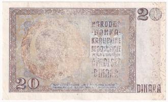 Jugoszlávia 1936. 20D nyomdahibás, halovány nyomat T:XF Yugoslavia 1936. 20 Dinara with faint print ...