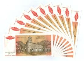 Jugoszlávia 1993. 5.000.000.000D (10x) sorszámkövetők "AA 6078341 - AA 6078350" T:I- 
Yug...