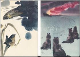 Mirko Hanák (1921-1971) cseh grafikus, festőművész képeiről 8 db színes reprodukció, 21x14 cm méretb...