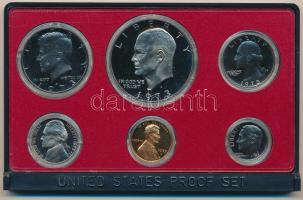 Amerikai Egyesült Államok 1973S 1c-1$ (6xklf) forgalmi sor eredeti, sérült tokban T:PP  USA 1973S 1 Cent - 1 Dollar (6xdiff) coin set in original, damaged case C:PP