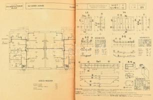 cca 1950-1970 2x2 szobás iker lakóház, közművel, városias homlokzattal. Magyar Népköztársaság országos típusterv. Építési tervrajz-dokumentáció, 19 oldalon (hiányos), részben szétvált tűzéssel, helyenként sérült lapokkal, 43x30 cm