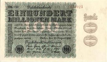 Német Birodalom / Weimari Köztársaság 1923. 100.000.000M (3x) cégnyomat "Ringe" vízjellel, egymás utáni ill. kis ugrású sorszámokkal T:I,I-(egyiken kis szakadás)